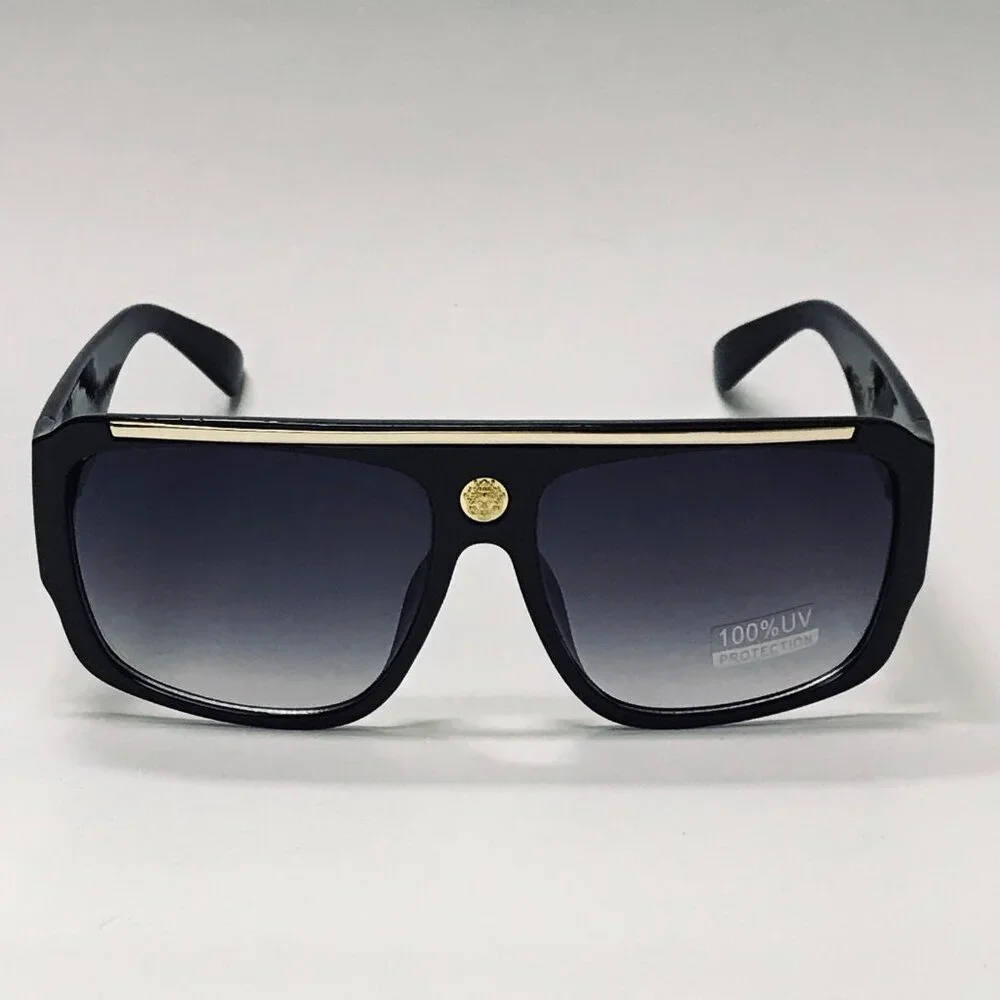 Men Sunglasses Black Lens Square Fashion Retro Shades Gold Metal Lentes Gafas‎